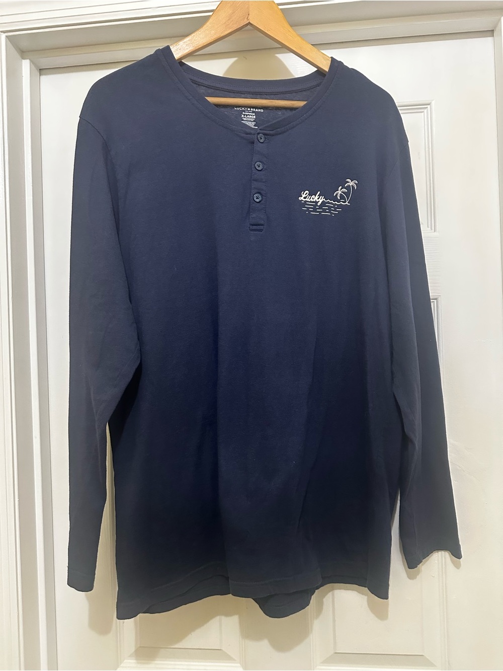Lucky Brand Navy Long Sleeve Sleepwear Henley with Palm Logo